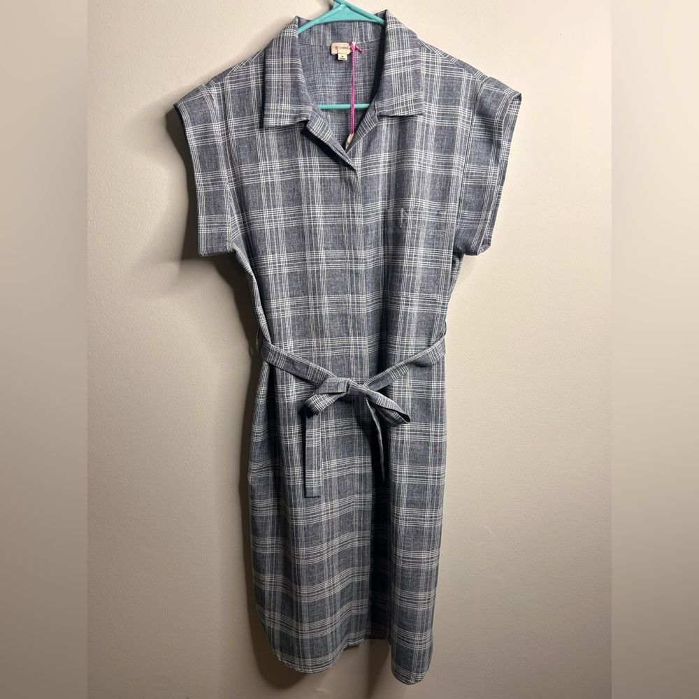 Dillard’s Bluish/ Gray Plaid Belted Dress